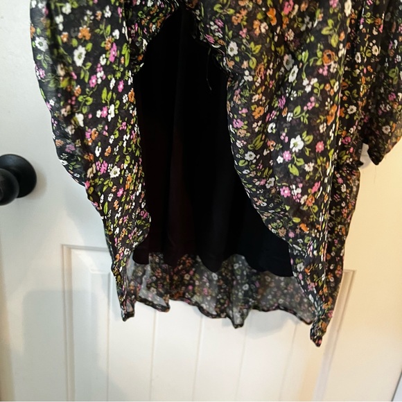 Sugarhigh Juniors Small Tiered Sheer Ditsy Floral Black Mini Dress Boho Prairie - Picture 6 of 14